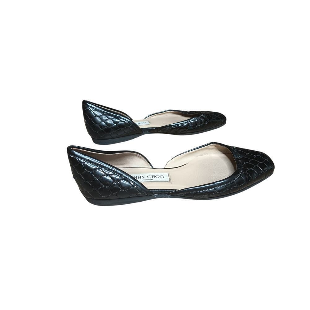 Jimmy Choo Black Quilted Leather Flats Size 37.5 Made in Italy Designer Shoes - Picture 6 of 14